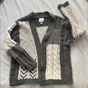 Cozy Patchwork Cardigan in Gray and Cream